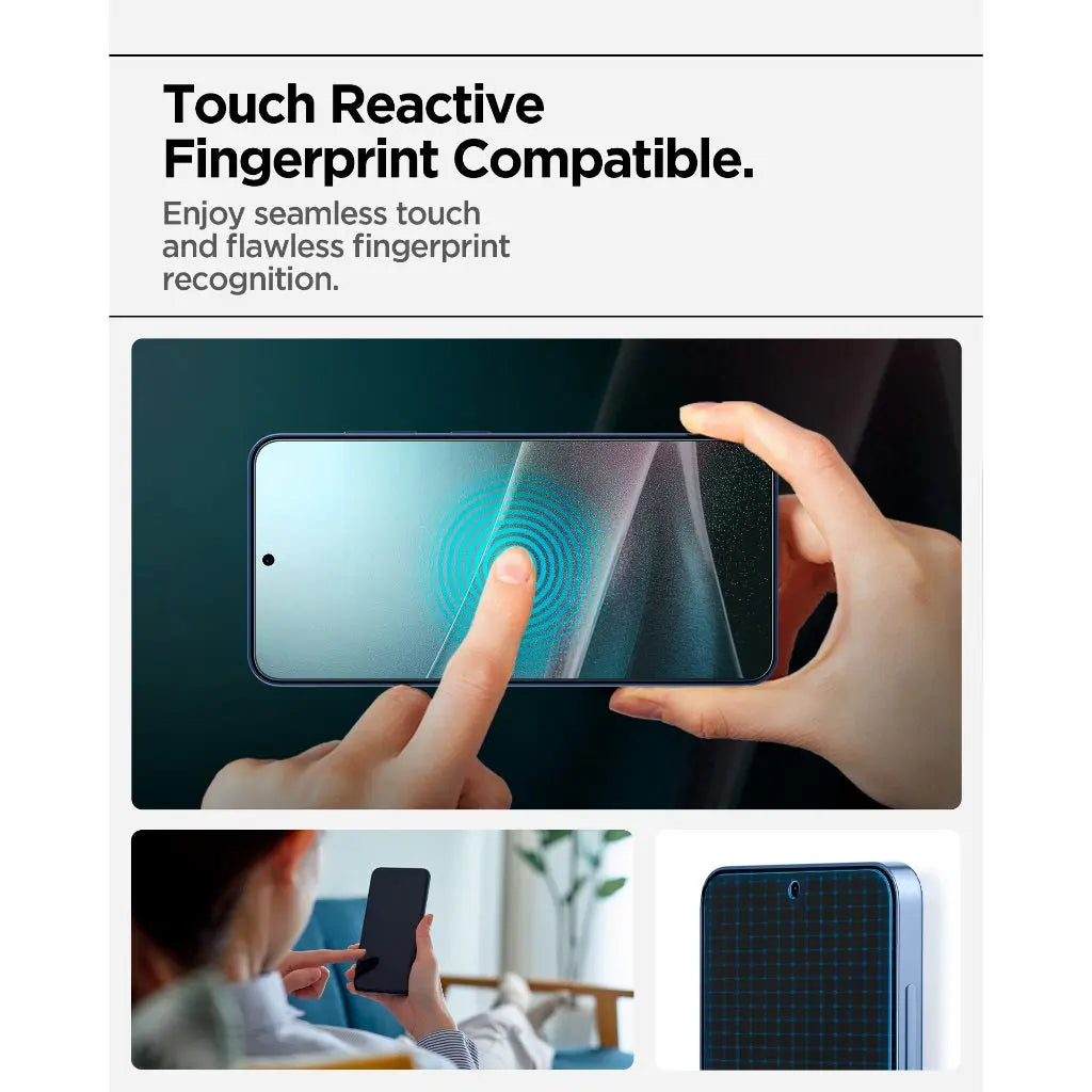 Osoba dotyka palcem ekranu telefonu. Zbliżenie ekranu. Inne obrazy w tle.