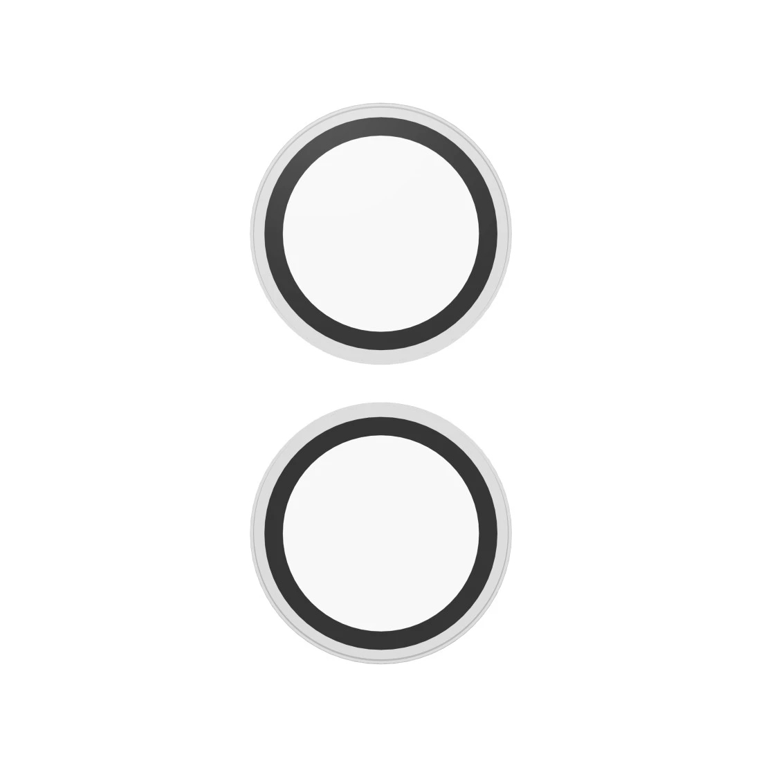 Białe osłony obiektywu telefonu z dwoma okręgami na białym tle.