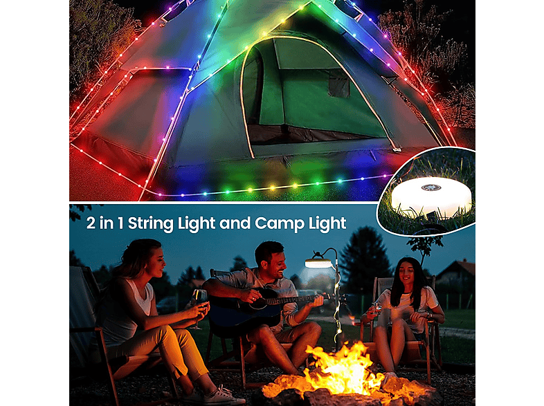 MARKETHAVEN Camping Lichterketten Aufrollbar mit 10M LED Table Lamp