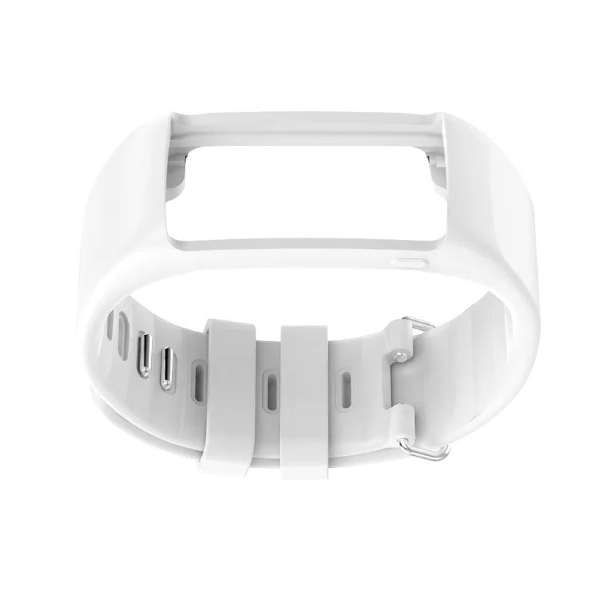 Weißes Uhrenarmband mit einem geschwungenen weißen Rahmen und zwei Bändern.