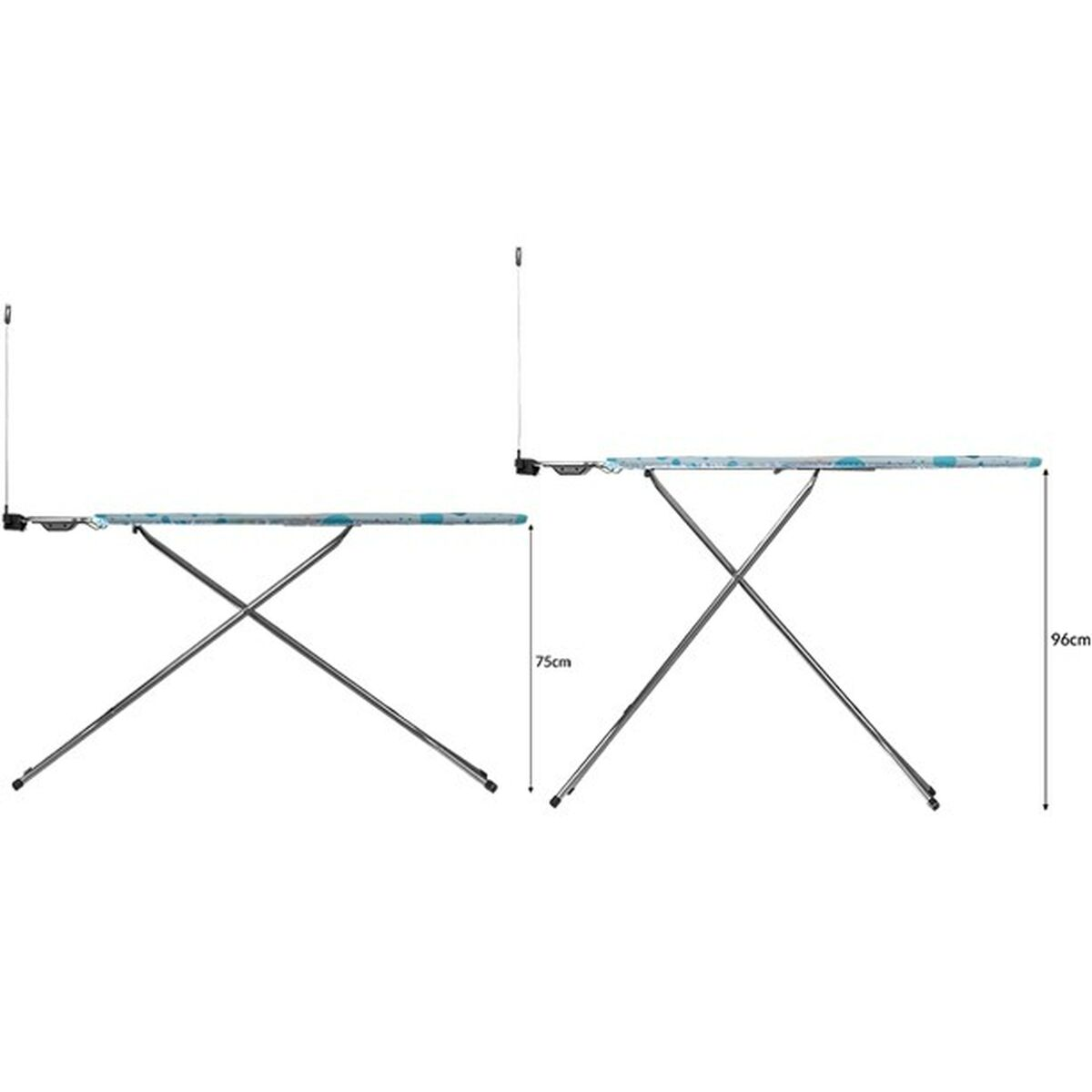 Dwie deski do prasowania obok siebie na białym tle, z wymiarami.