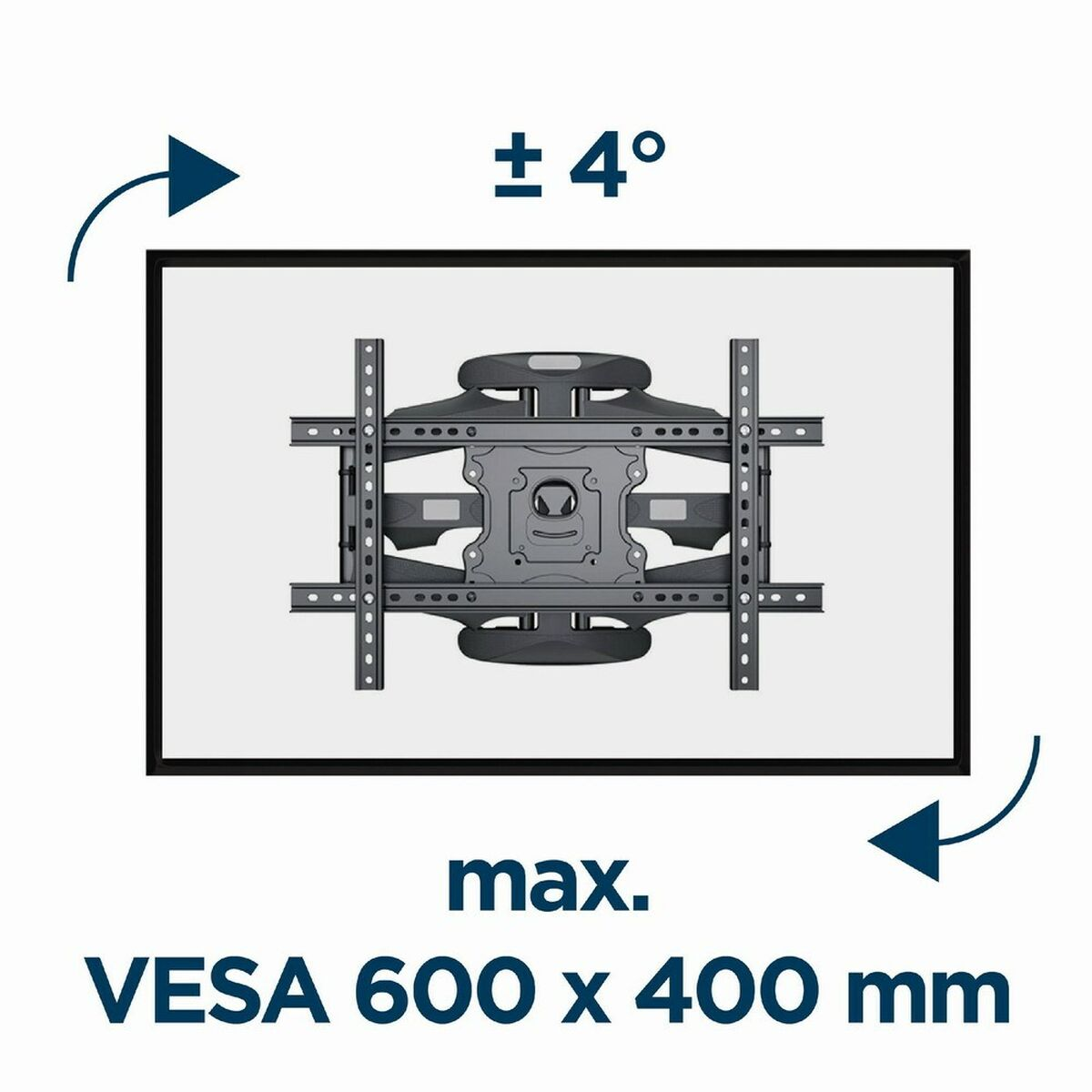 TV wall mount. Black, with arrows indicating adjustment. VESA 600 x 400 mm.