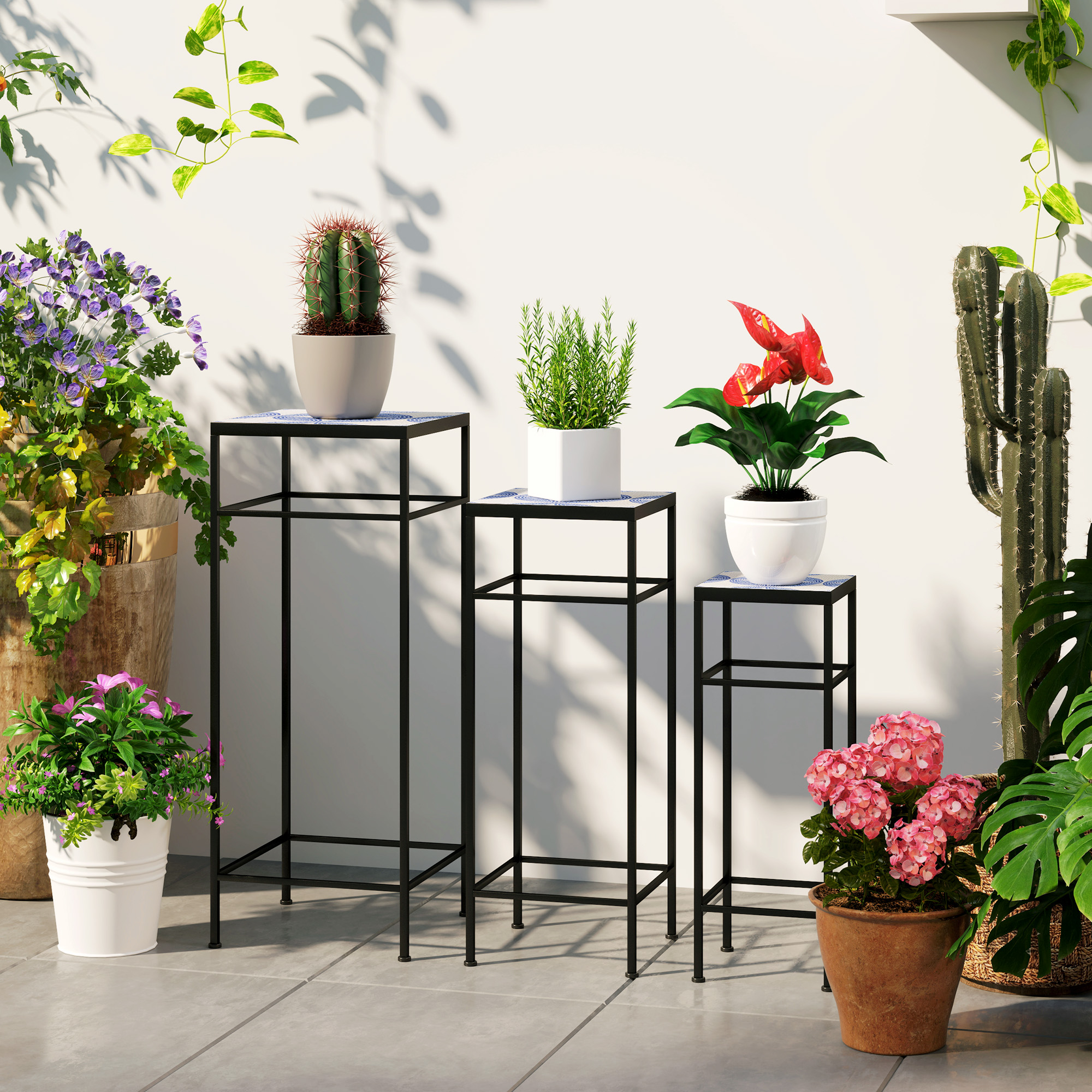 HIYORI 3-teiliges Stapelbar Wetterfest Blumenkasten, Schwarz | MediaMarkt