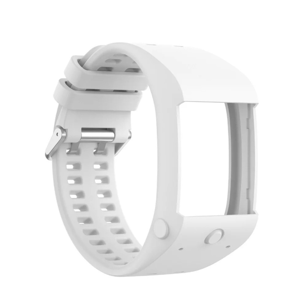 Weißes Uhrenarmband mit Schnalle und Löchern zur Anpassung, isoliert auf Weiß.