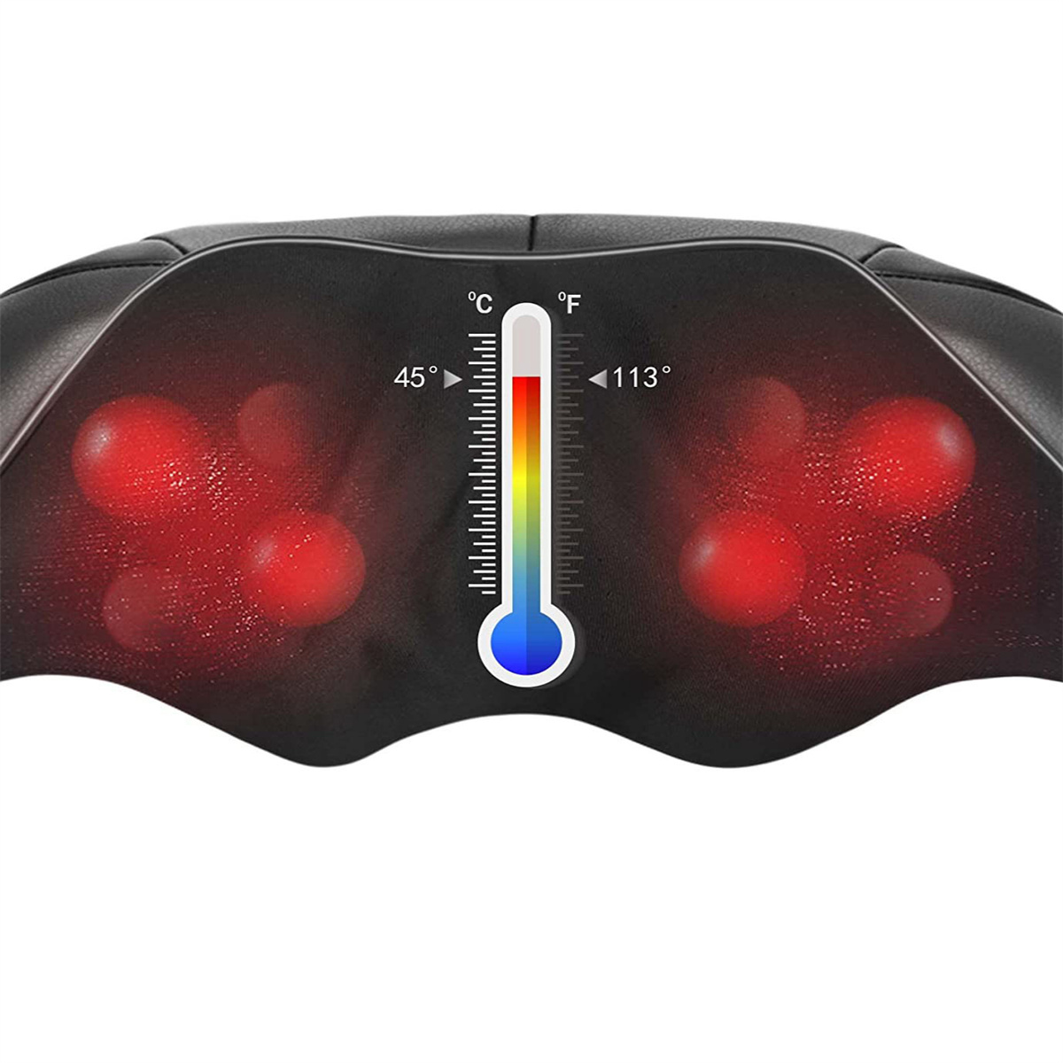 Ein weiß-schwarzes Massagegerät mit Temperaturanzeige. Die Anzeige zeigt Temperaturen.
