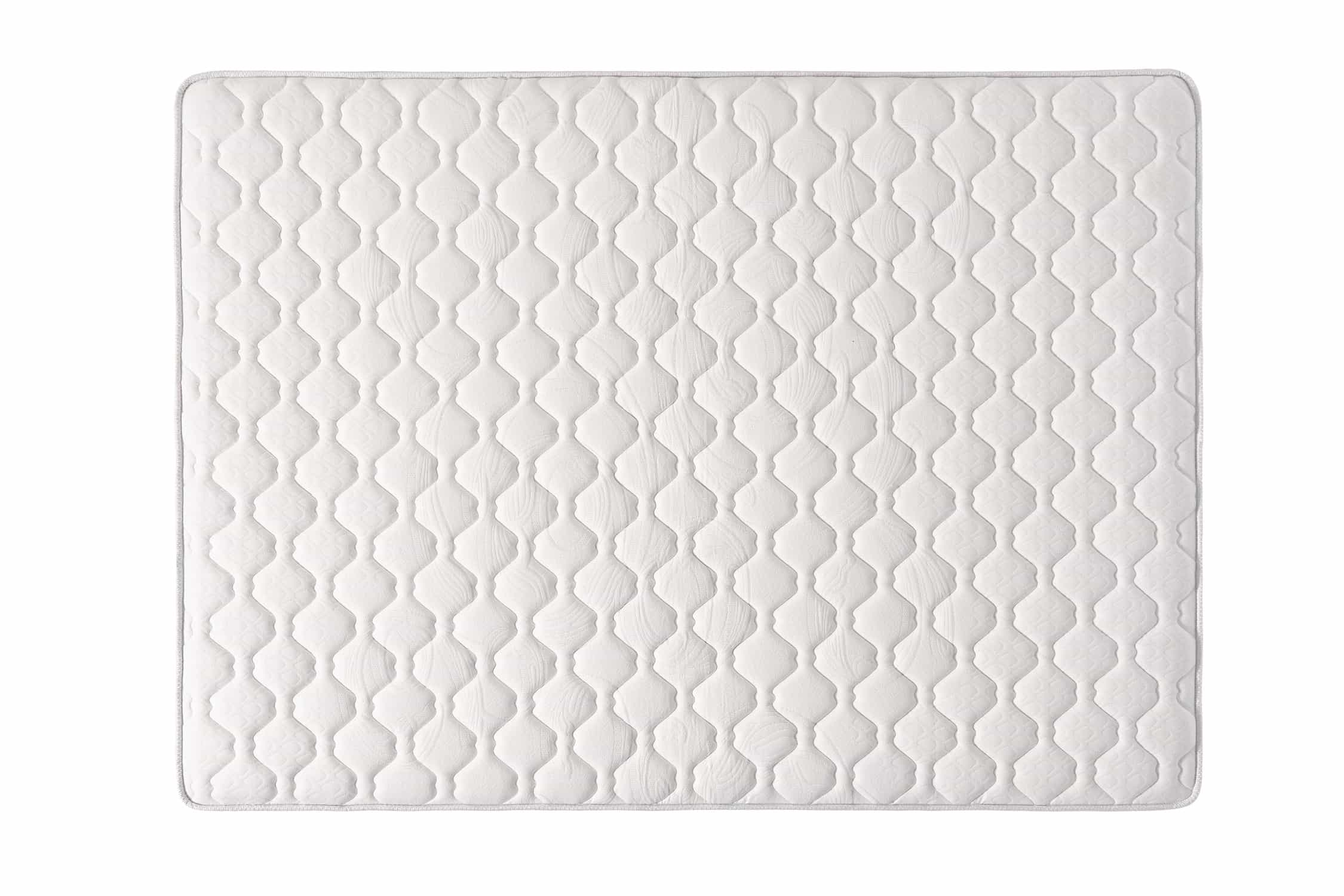 Colchón blanco con un patrón acolchado de diamantes. Vista superior, aislado en blanco.