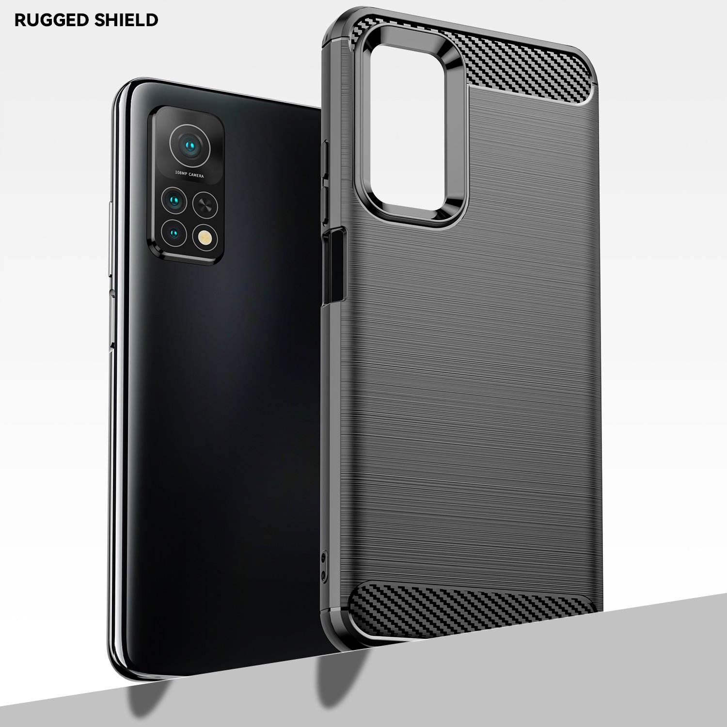 Dos teléfonos, uno con funda, mostrando un teléfono negro en una funda negra.