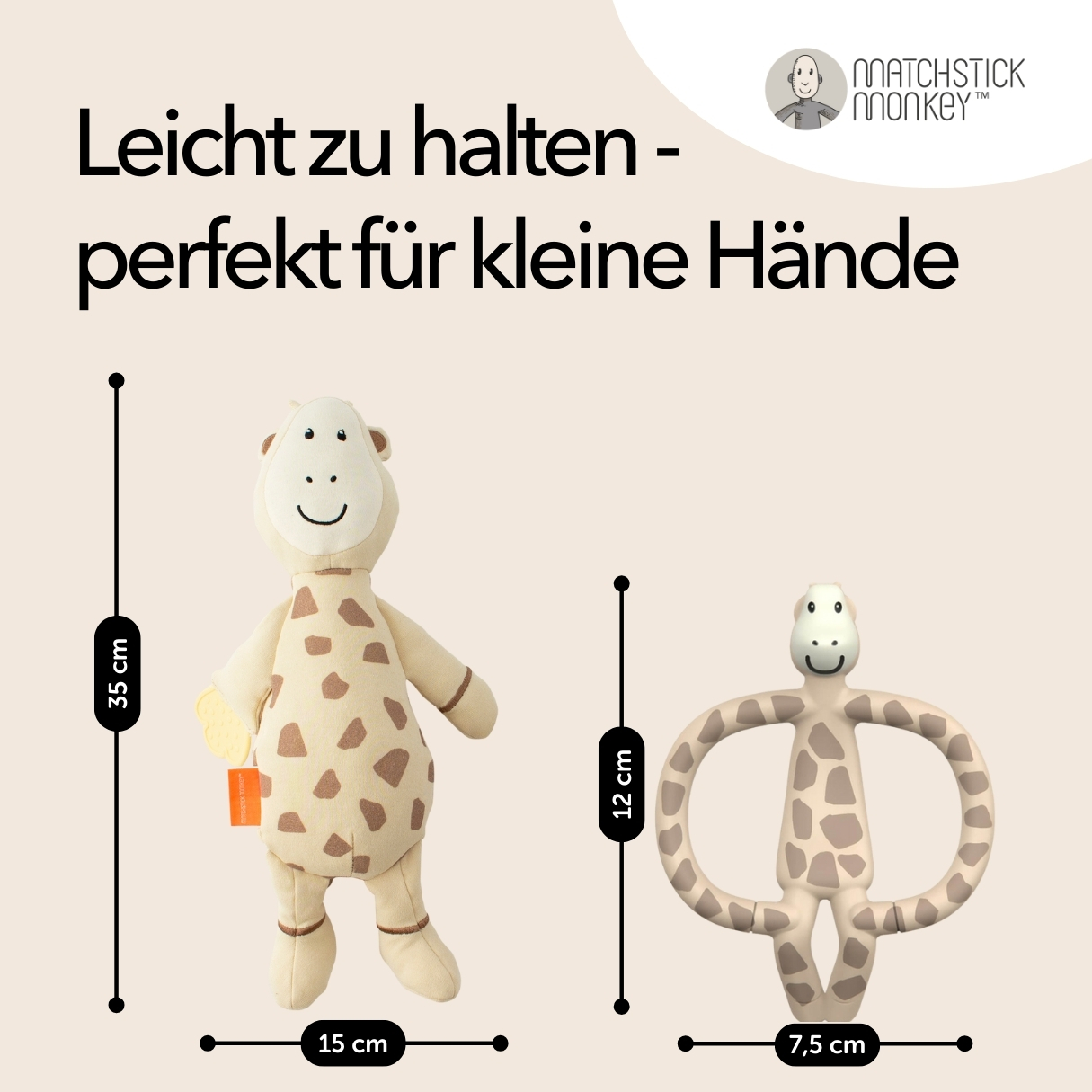 Giraffen-Spielzeugset mit Maßen, Text: leicht zu halten - perfekt für kleine Hände.