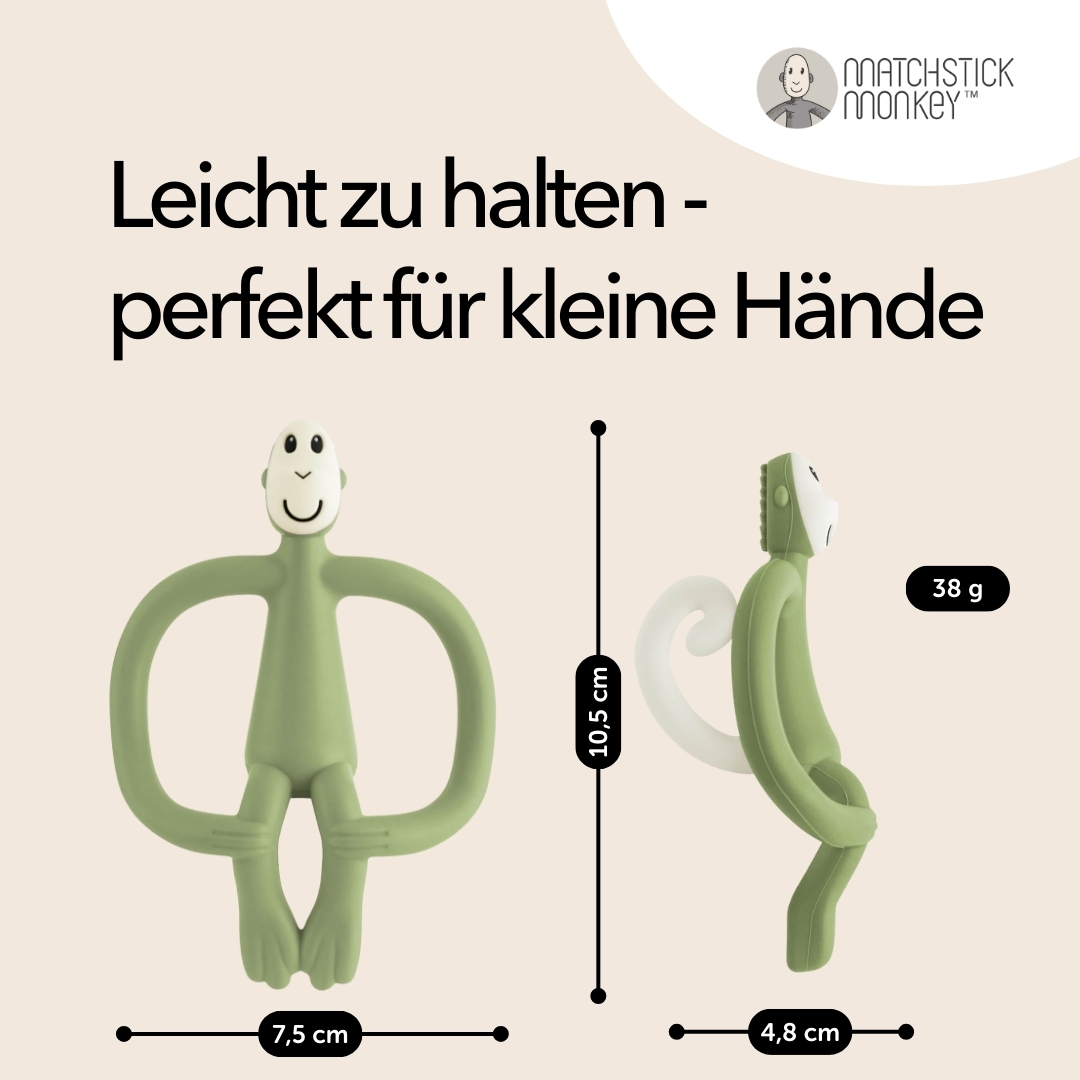 Grüner, affenförmiger Beißring.