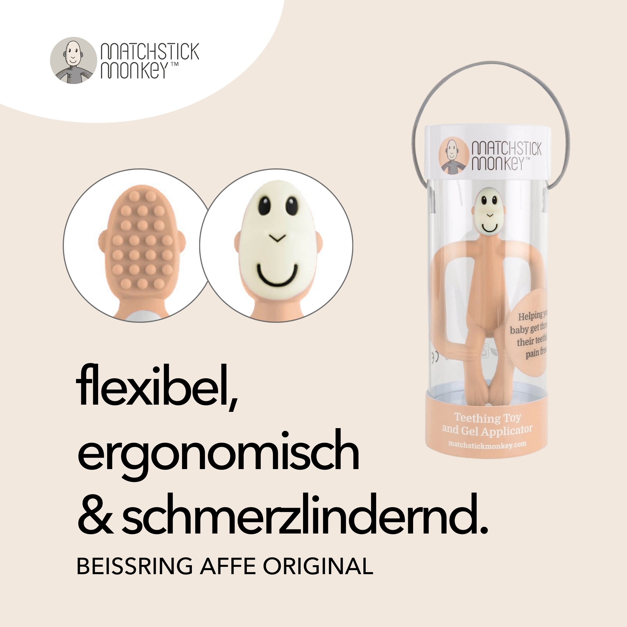 Heller Affen-Beißring, Details des Produkts.