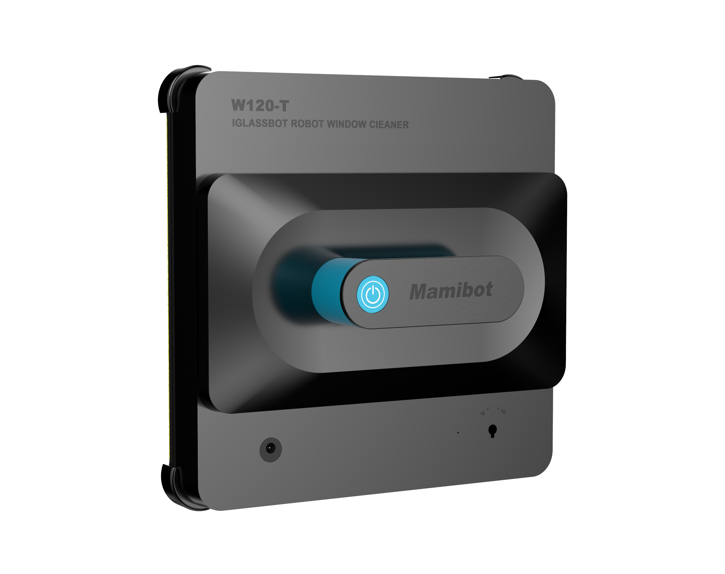 Un limpiador de ventanas robotizado negro y gris.
