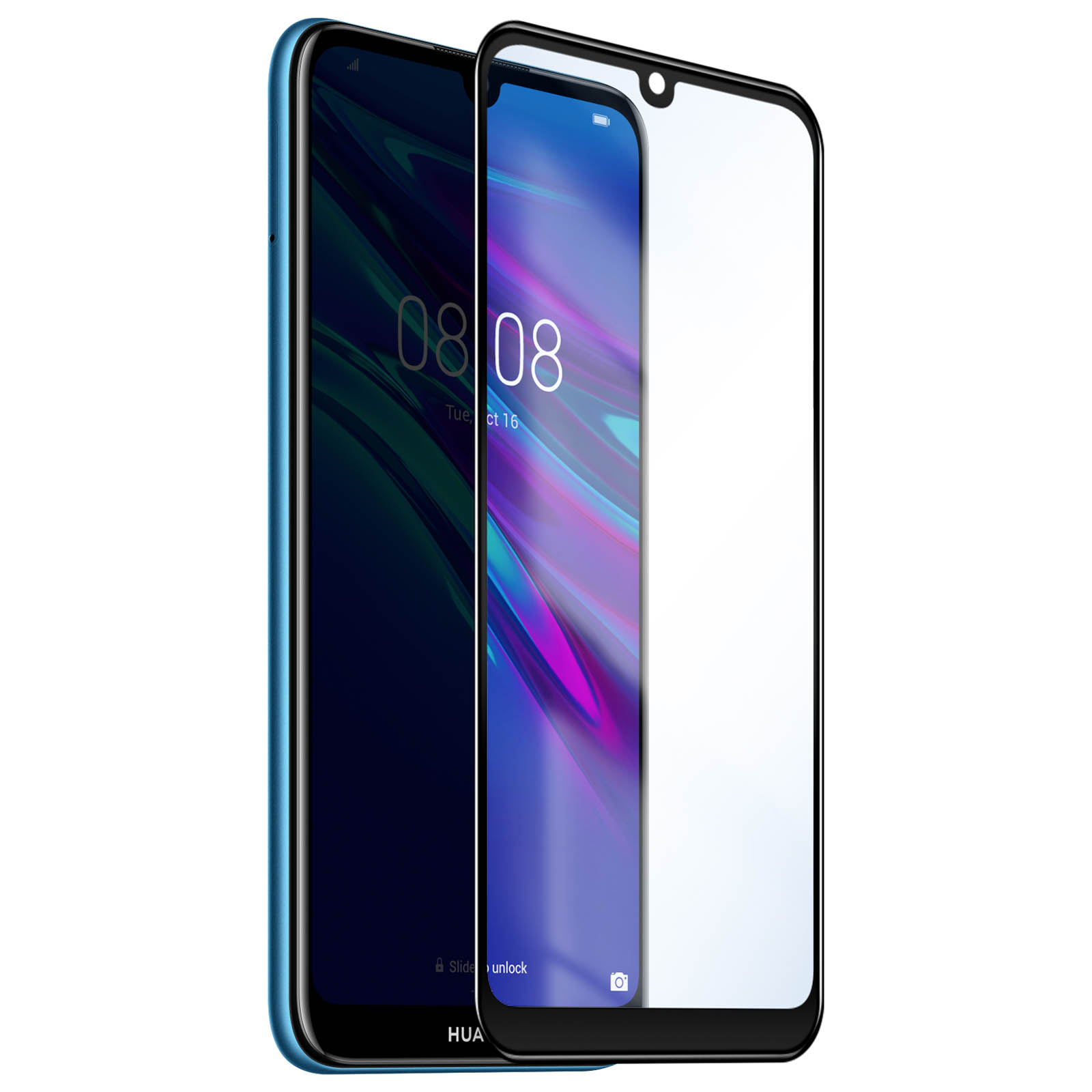 Due smartphone, uno mostra l'ora, l'altro con protezione schermo applicata.