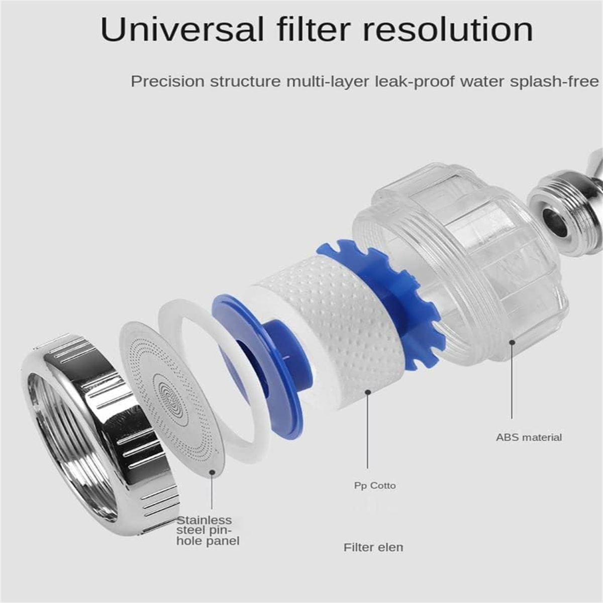 Ein Querschnitt eines Wasserfilters. Verschiedene Schichten des Filters sind sichtbar, einschließlich blauer und weißer Teile.