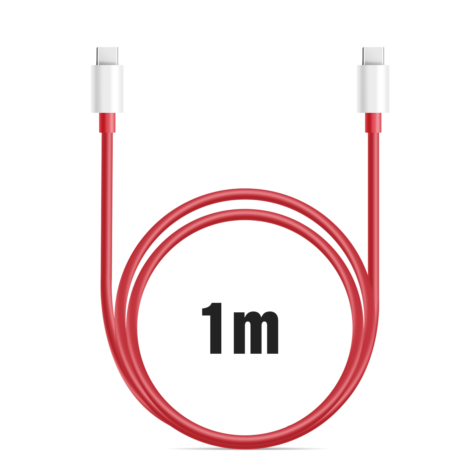 Czerwony kabel USB-C, 1 metr długości, na białym tle.