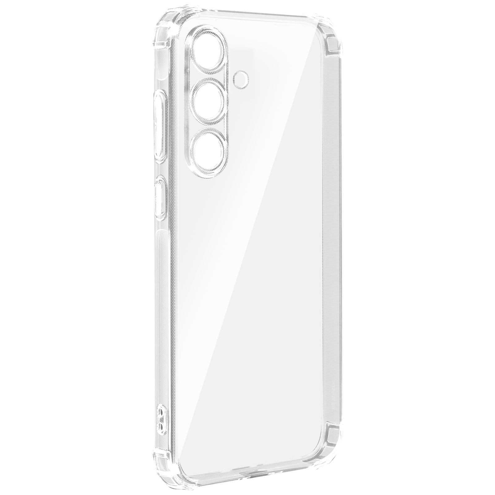 Custodia trasparente per telefono con tre fori per la fotocamera.