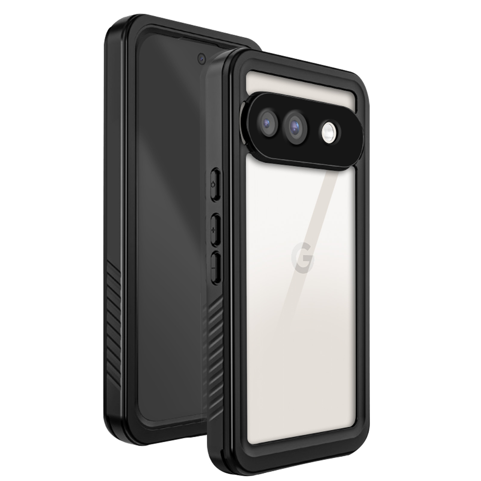 Custodia nera per telefono. La custodia è nera con ritagli per la fotocamera.