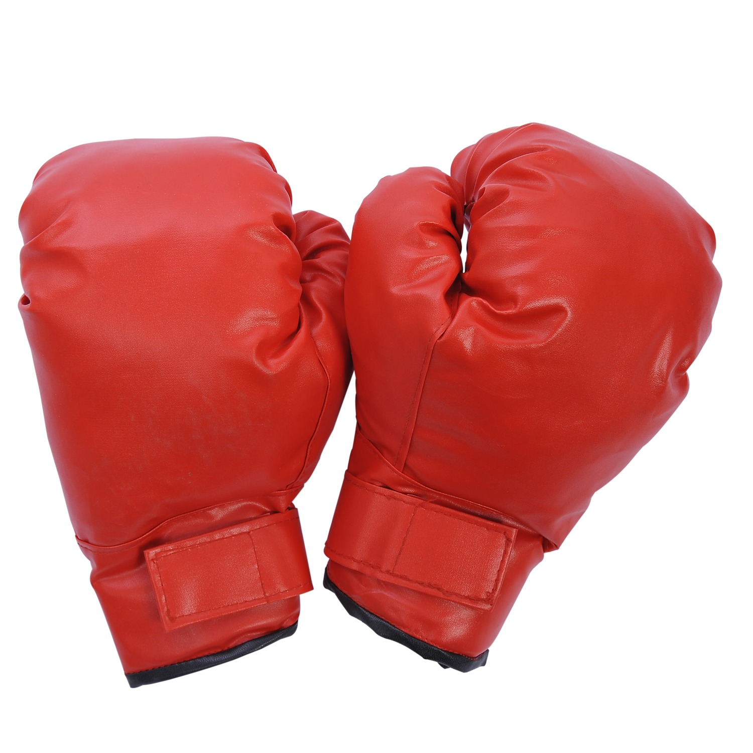 Paar rote Boxhandschuhe vor weißem Hintergrund.