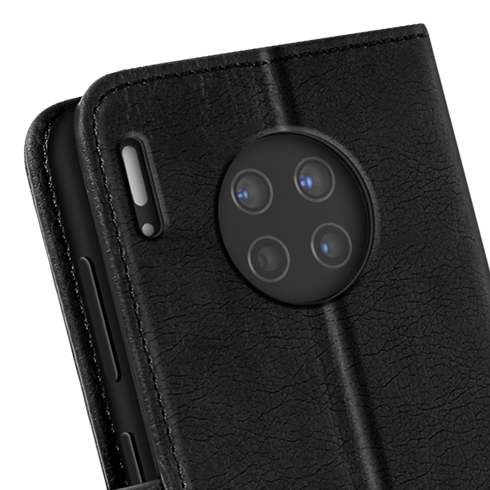 Custodia nera per telefono con sporgenza della fotocamera.