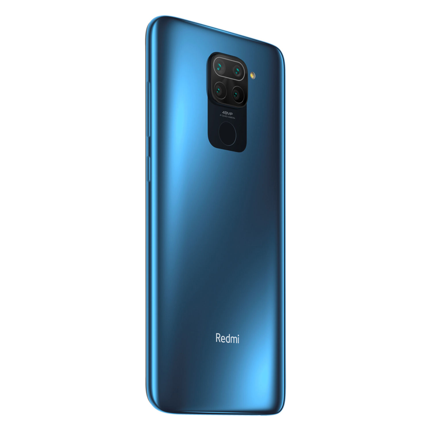 Blue phone's back with cameras and Redmi logo.