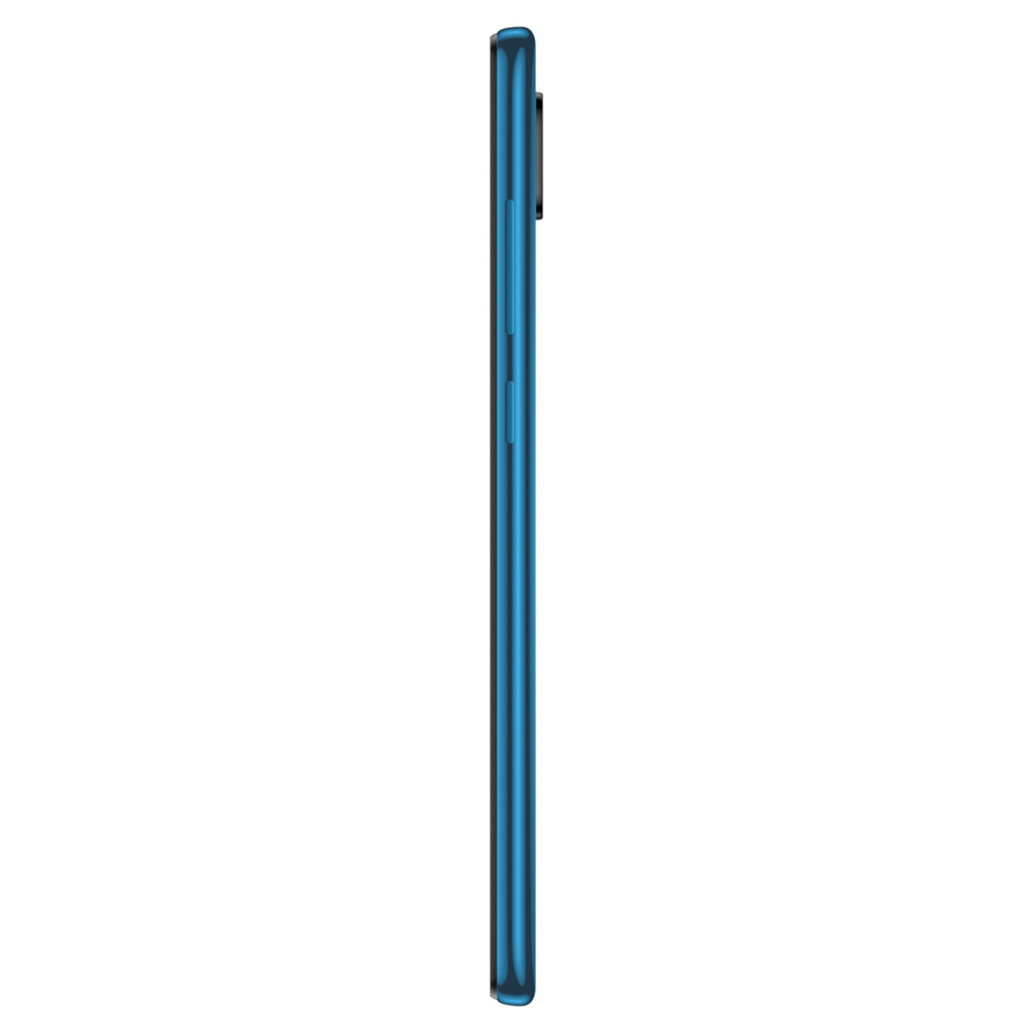 Side view of blue phone with buttons.