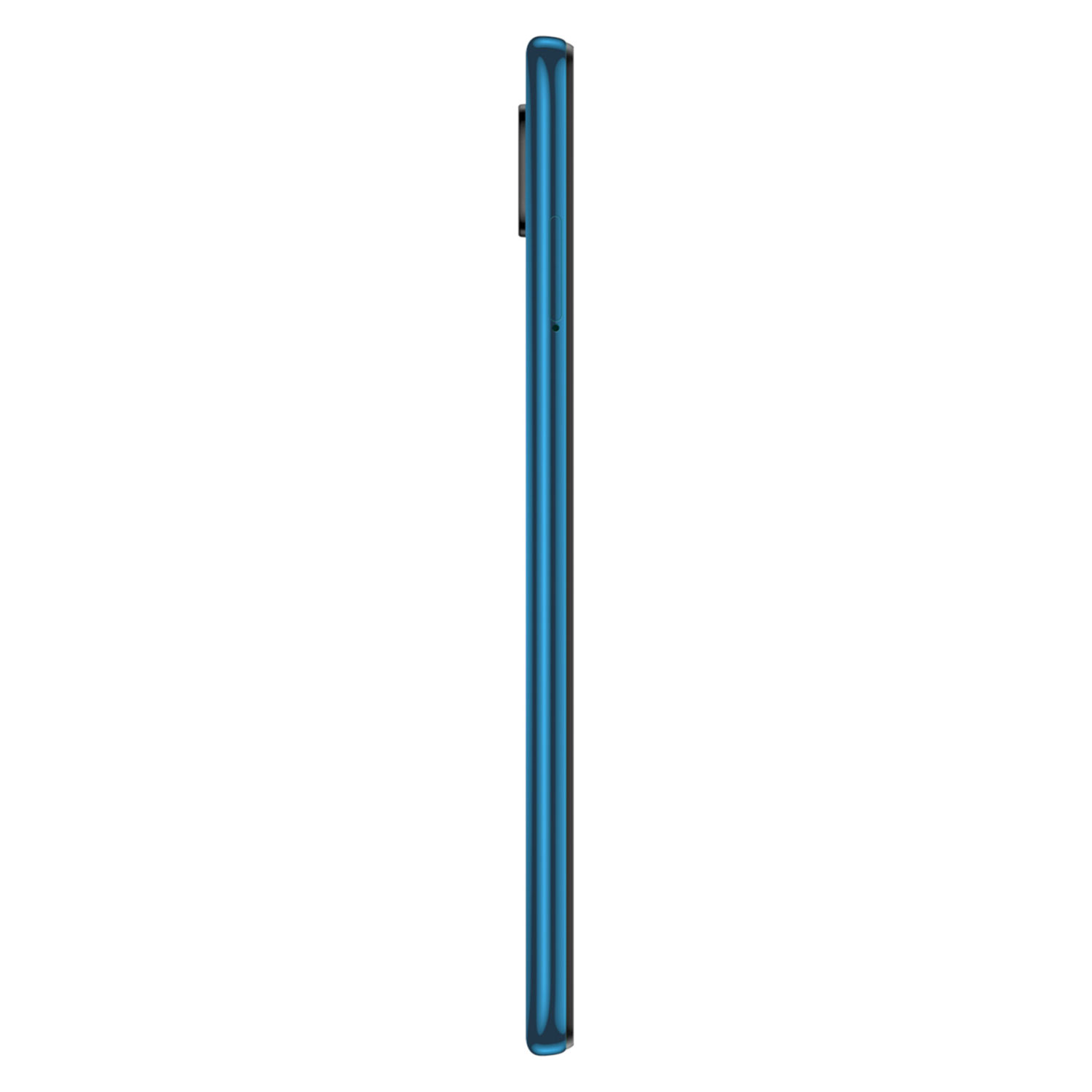 Side view of blue phone.