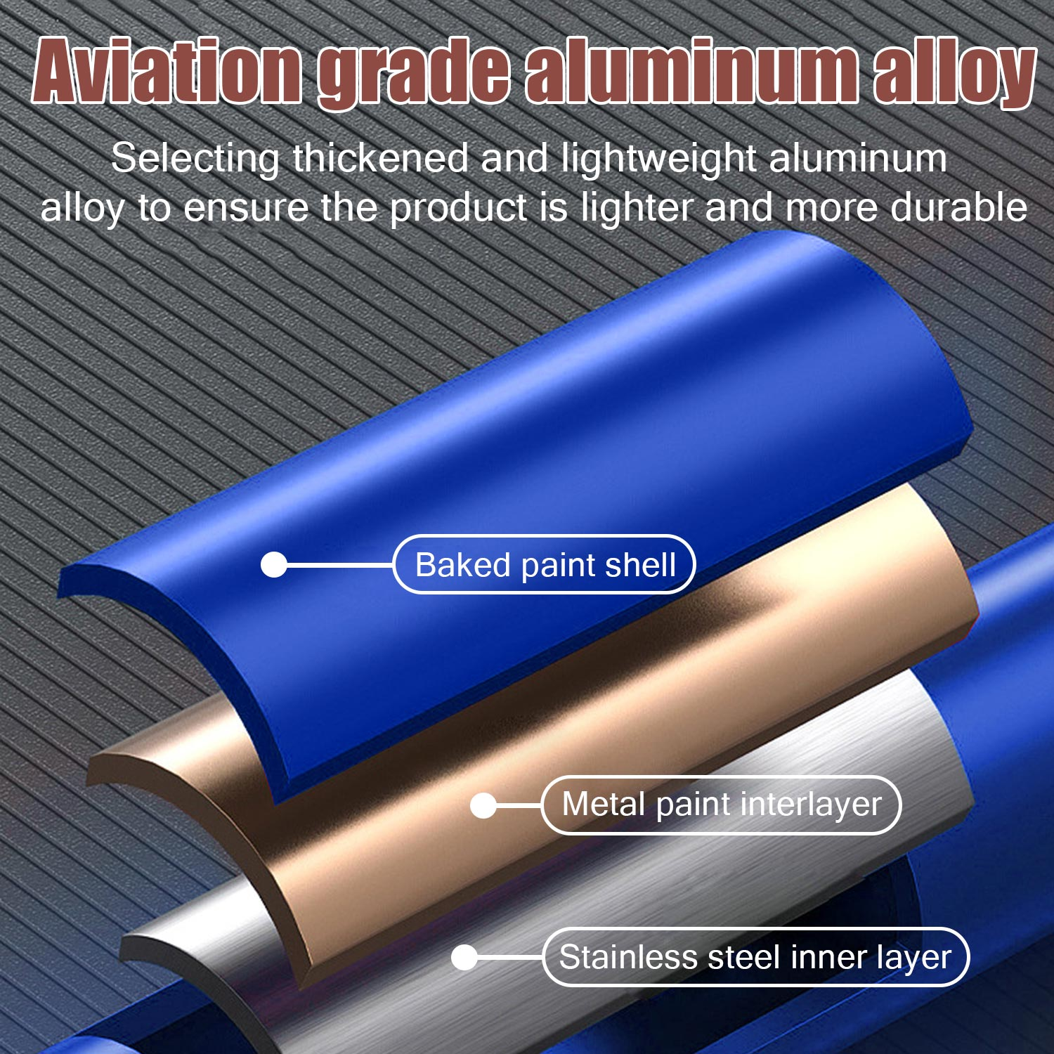 Niebieskie i metalowe warstwy stopu aluminium lotniczego z etykietami.