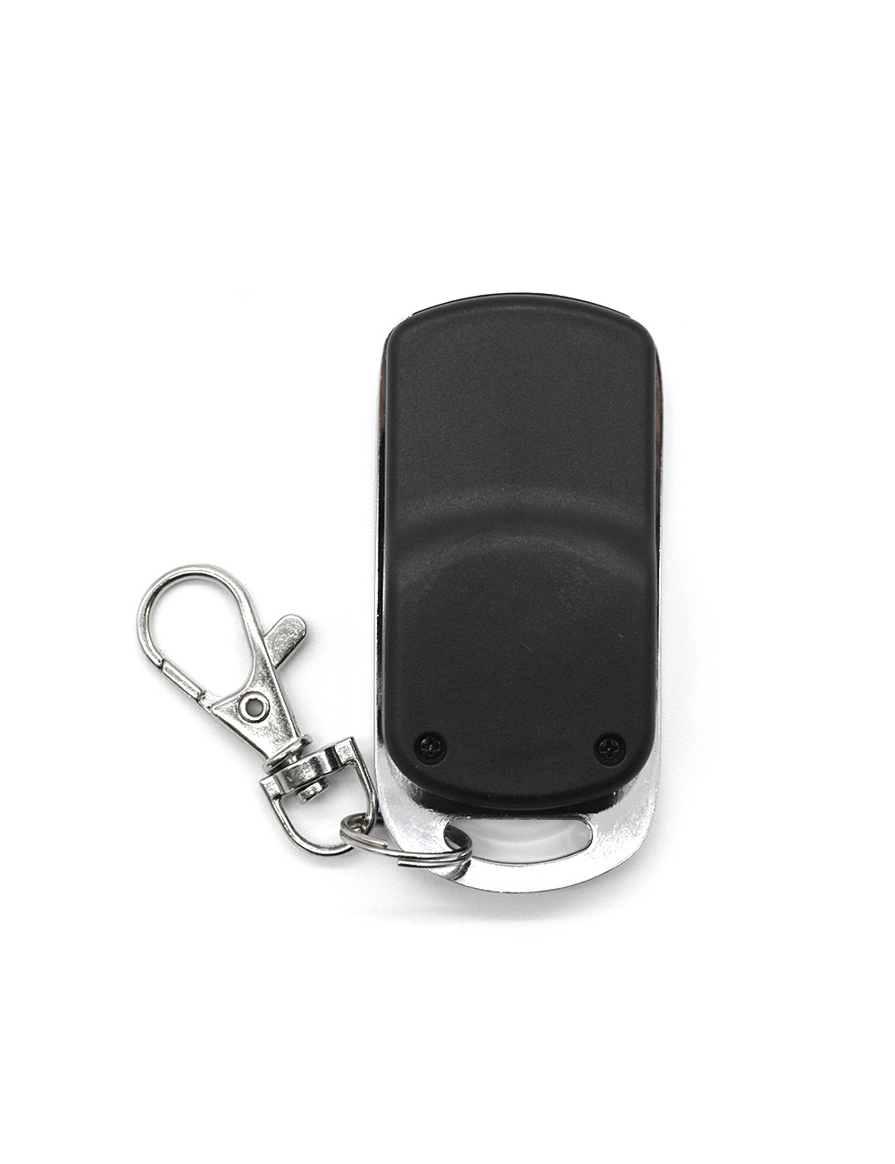 Pilot z mocowaniem na brelok, czarny korpus, srebrne wykończenie, z dwoma przyciskami.