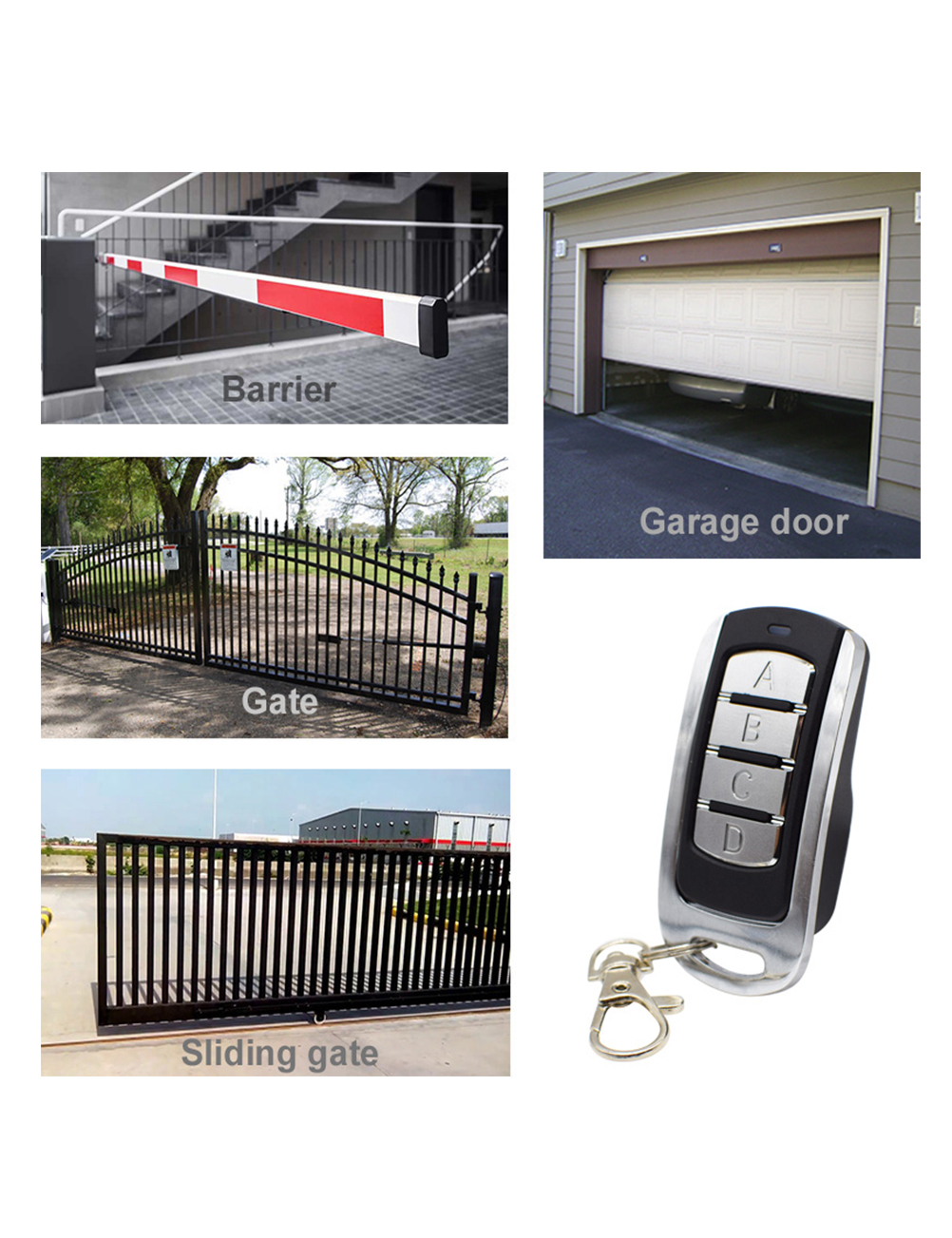 Zdjęcia szlabanu, bramy garażowej, bramy i bramy przesuwnej z pilotem.