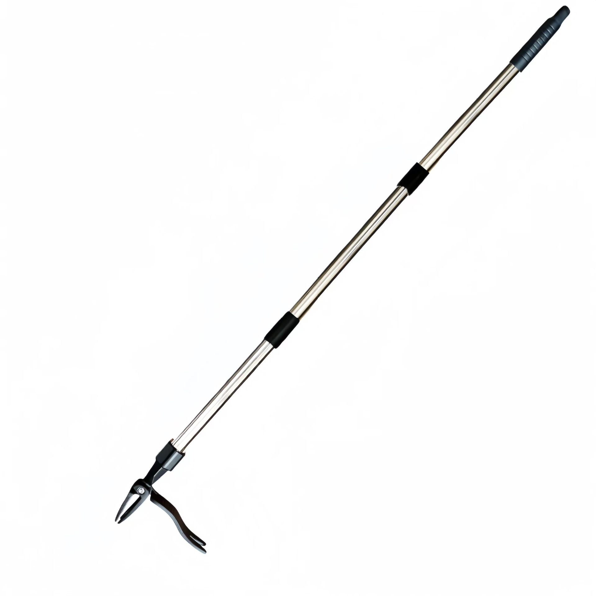 Metalowe i czarne narzędzie do usuwania chwastów, wyizolowane na białym tle.