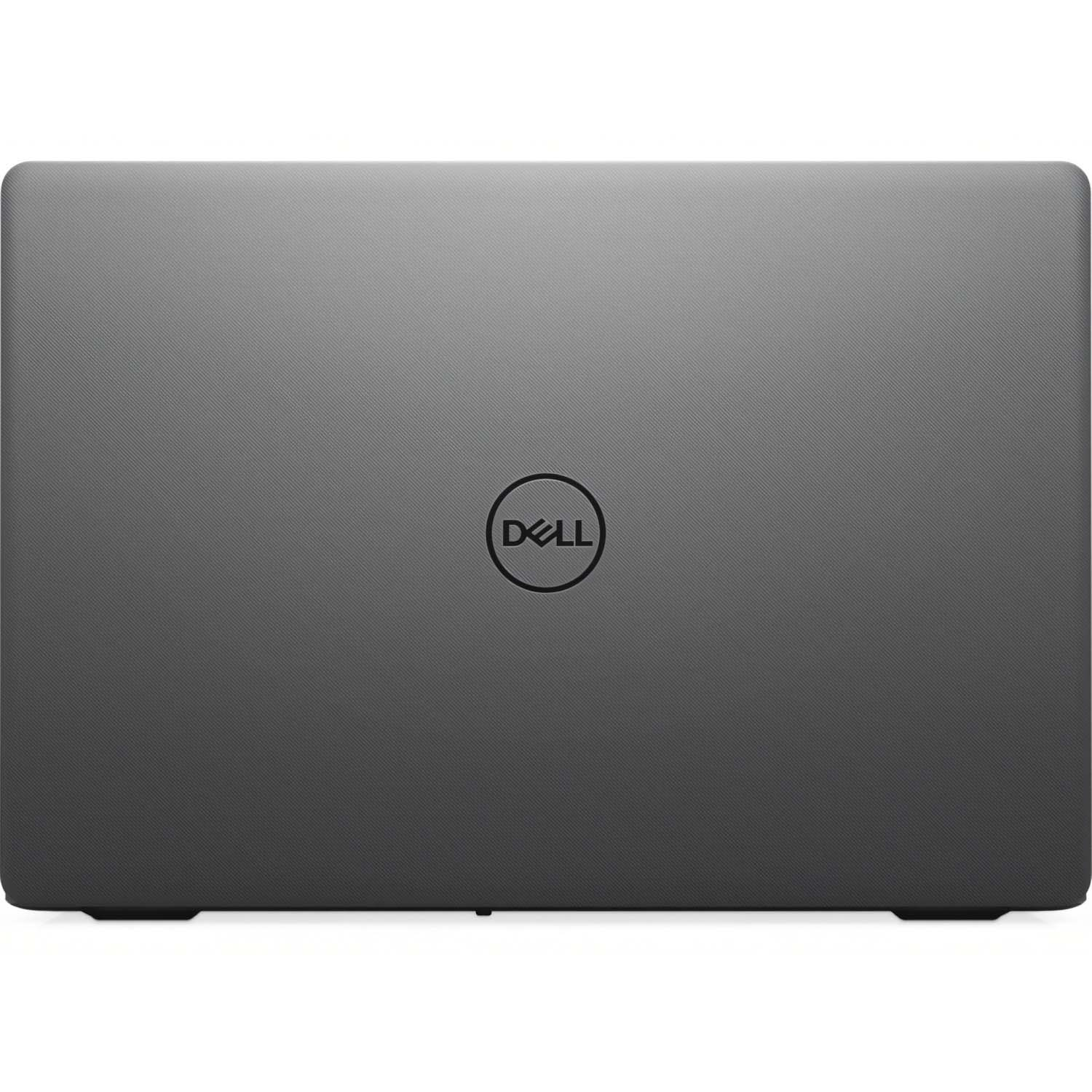 Vista superior de una laptop gris cerrada. El logotipo de Dell es visible en la tapa.