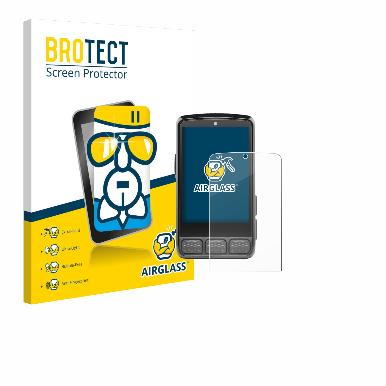 Brotect Displayschutzverpackung mit Handy-Grafik und Displayschutz. AirGlass-Etikett.