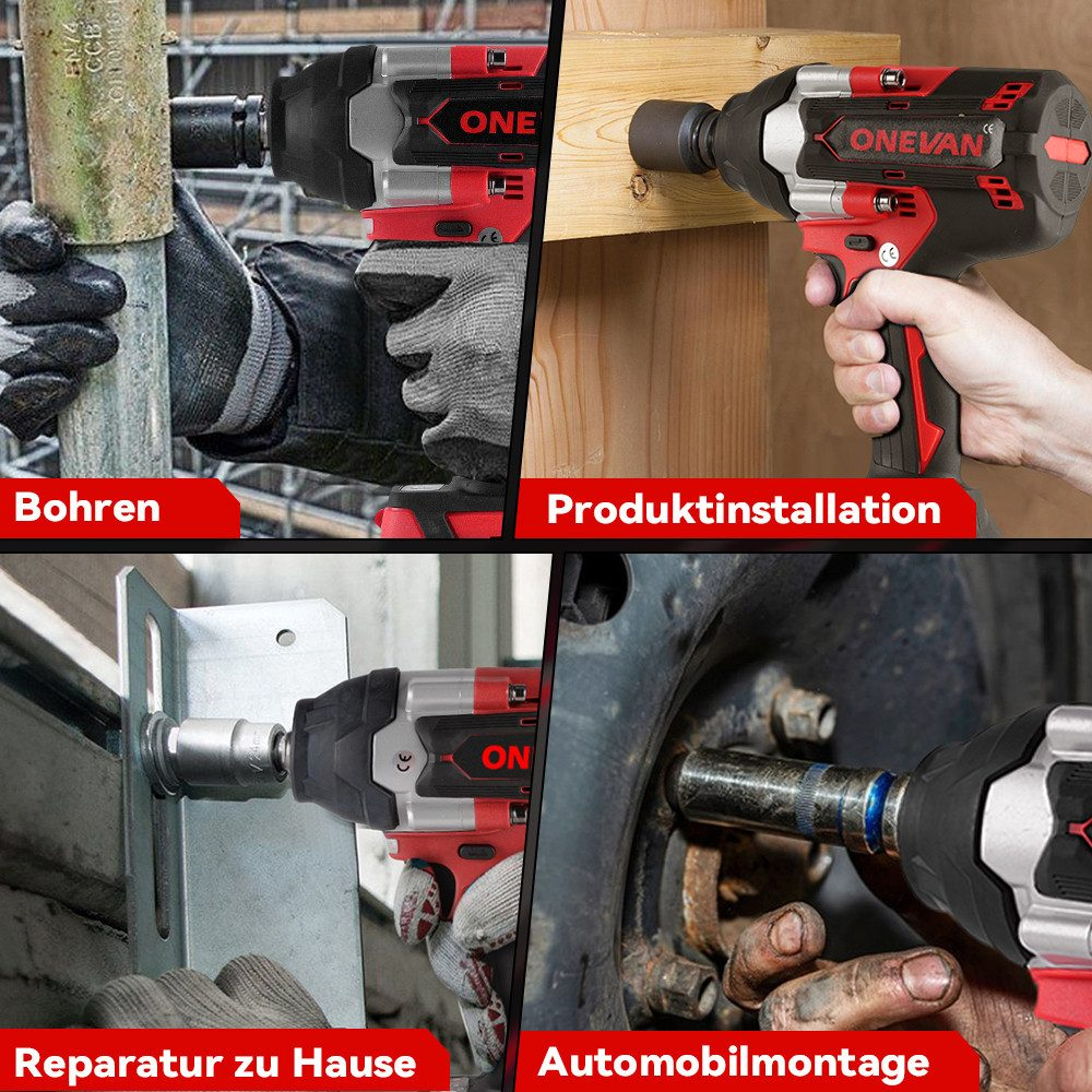 Kompositbild: Elektrowerkzeug im Einsatz, Bohren, Produktinstallation, Reparatur zu Hause und Automobilmontage.
