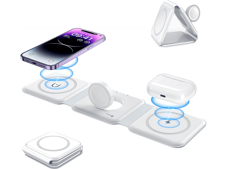 REAGLE 3IN1 Induktive 15W MAGSAFE Induktive Ladestation Apple, 9 Volt, Weiß