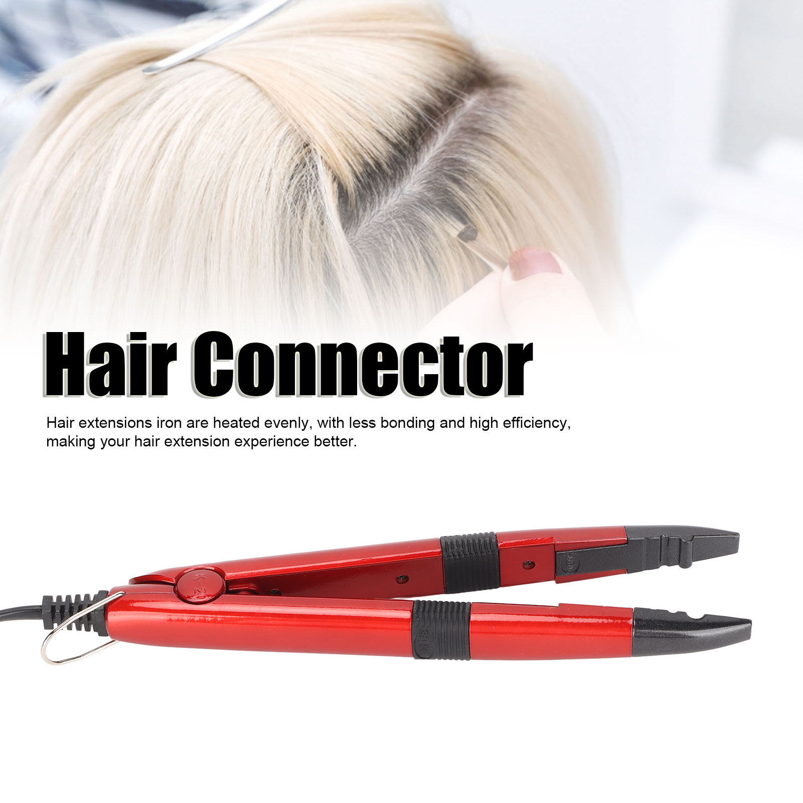 Roter Haarverbindungsstecker mit Textüberlagerung: Haarverbinder.