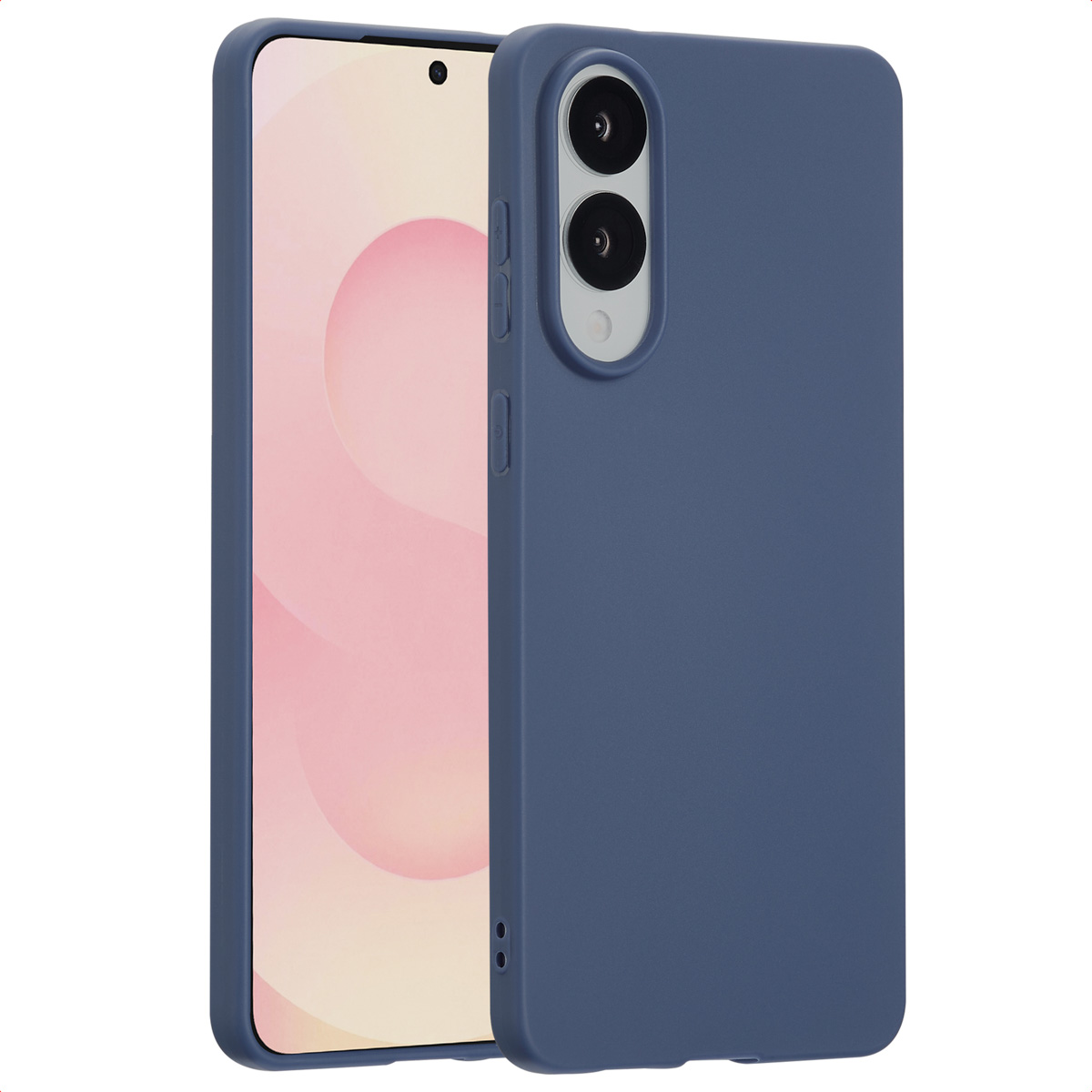 Donkerblauwe telefoonhoesje met een telefoon erin.