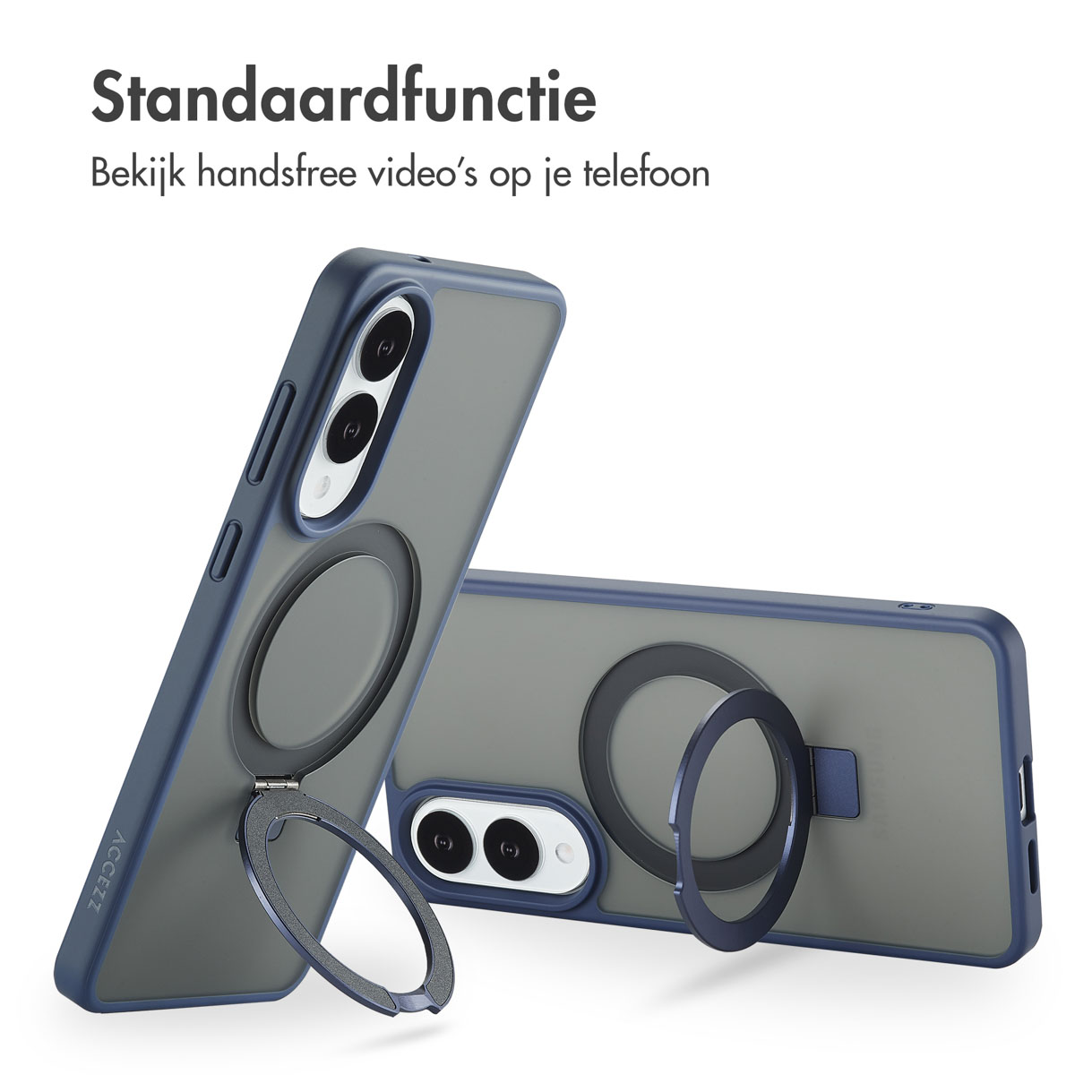 Coques de téléphone avec anneaux en usage. Anneaux permettent vidéo mains libres.
