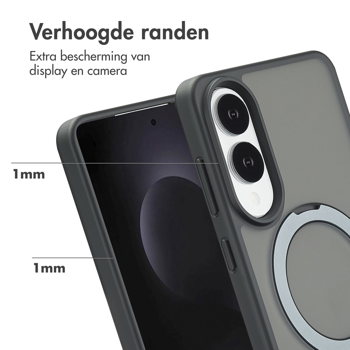 Gros plan d'une coque de téléphone, montrant des bords surélevés pour la protection.