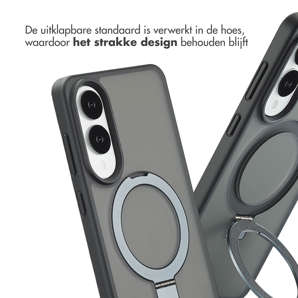 Gros plan sur un téléphone avec un support de bague. Le support de bague est utilisé pour soutenir le téléphone.