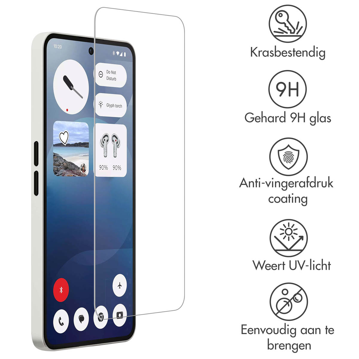 Un smartphone avec un protecteur d'écran, montrant l'interface et les icônes du téléphone.