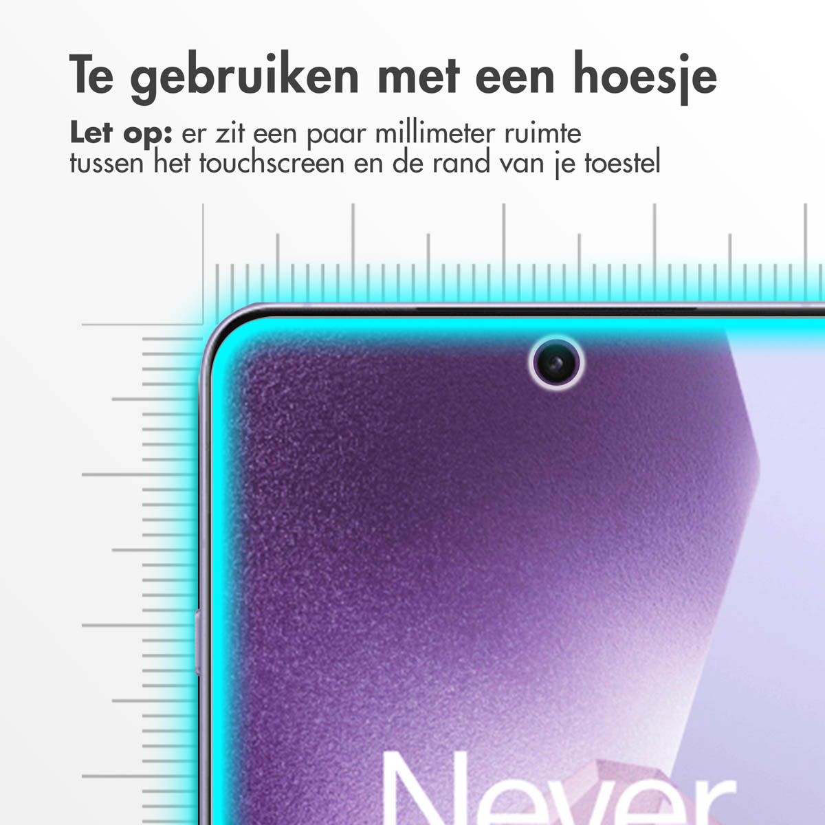 Gros plan sur un écran de téléphone avec une couche protectrice, montrant une règle et du texte.