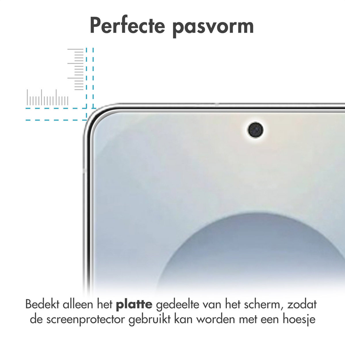 Un écran de téléphone avec un protecteur d'écran, avec le texte 'Ajustement parfait'.