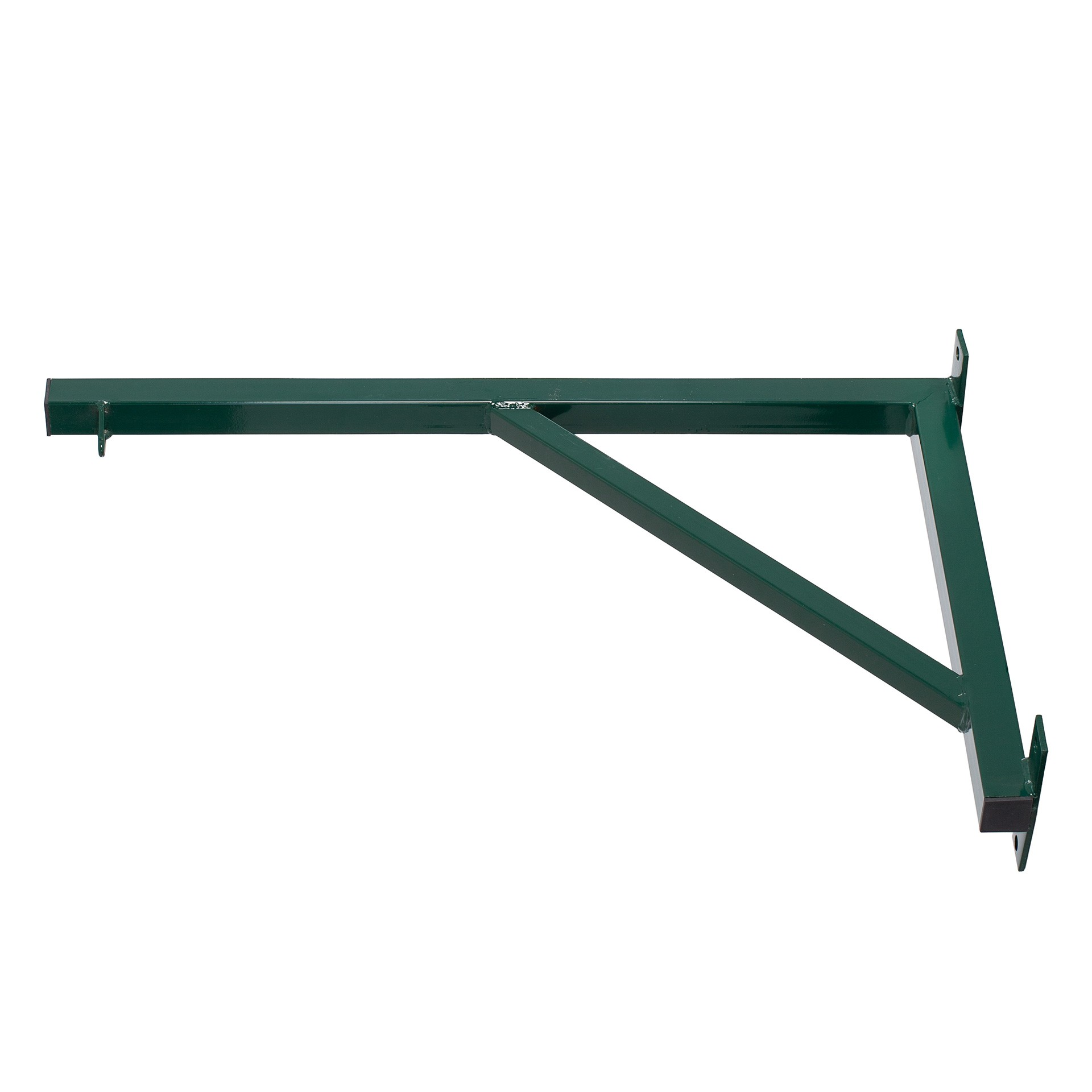 Un soporte de pared metálico verde con soporte diagonal.