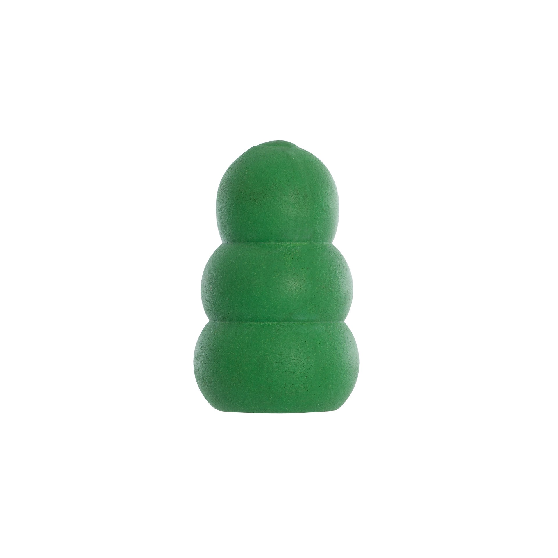Juguete para perros verde, cilíndrico y apilado. El juguete tiene tres segmentos apilados.