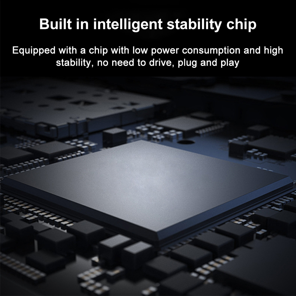 Nahaufnahme eines Chips. Text über intelligenten Stabilität-Chip. Dunkler Hintergrund.