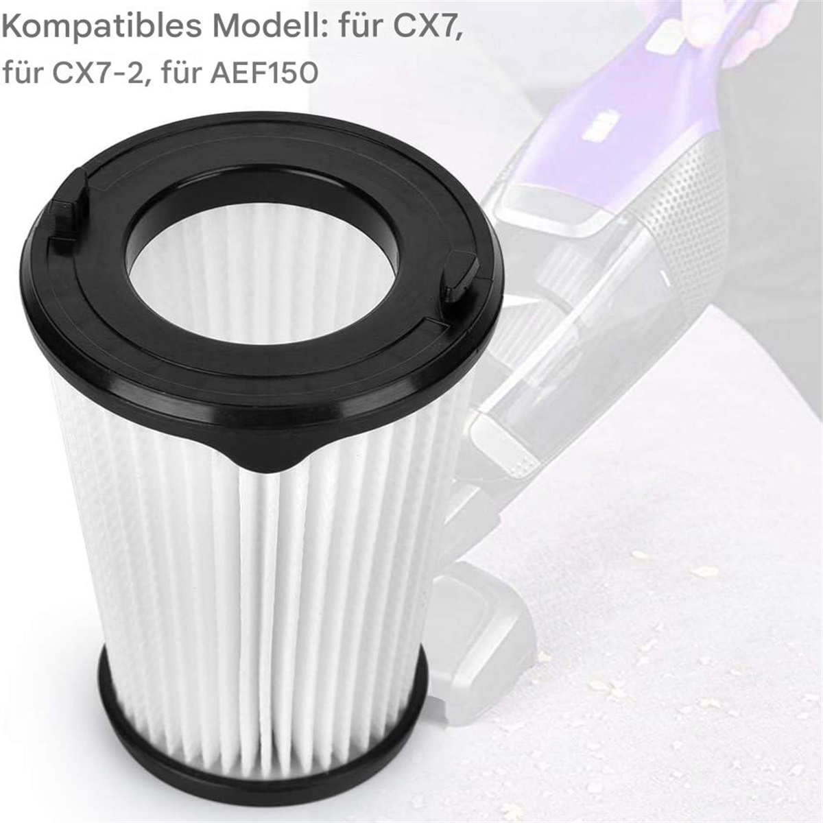 Ein weiß-schwarzer Filter mit kreisförmigem Design, mit Nahaufnahme der inneren Struktur des Filters.