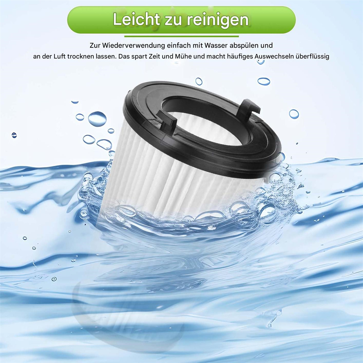 Vakuumfilter wird mit Wasser gereinigt.