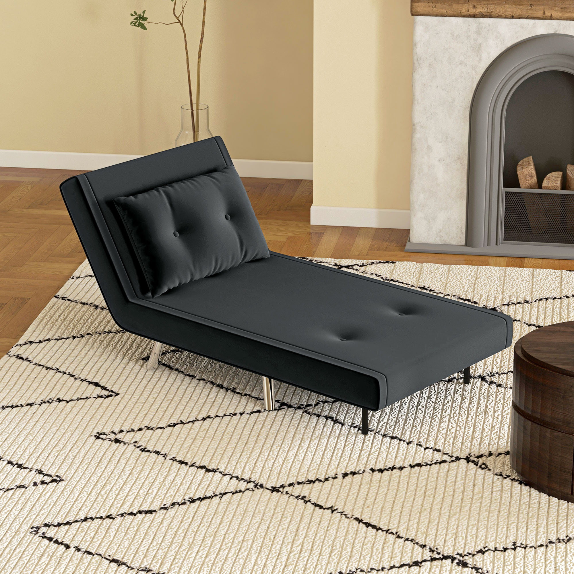 Chaiselongue in einem Wohnzimmerambiente.