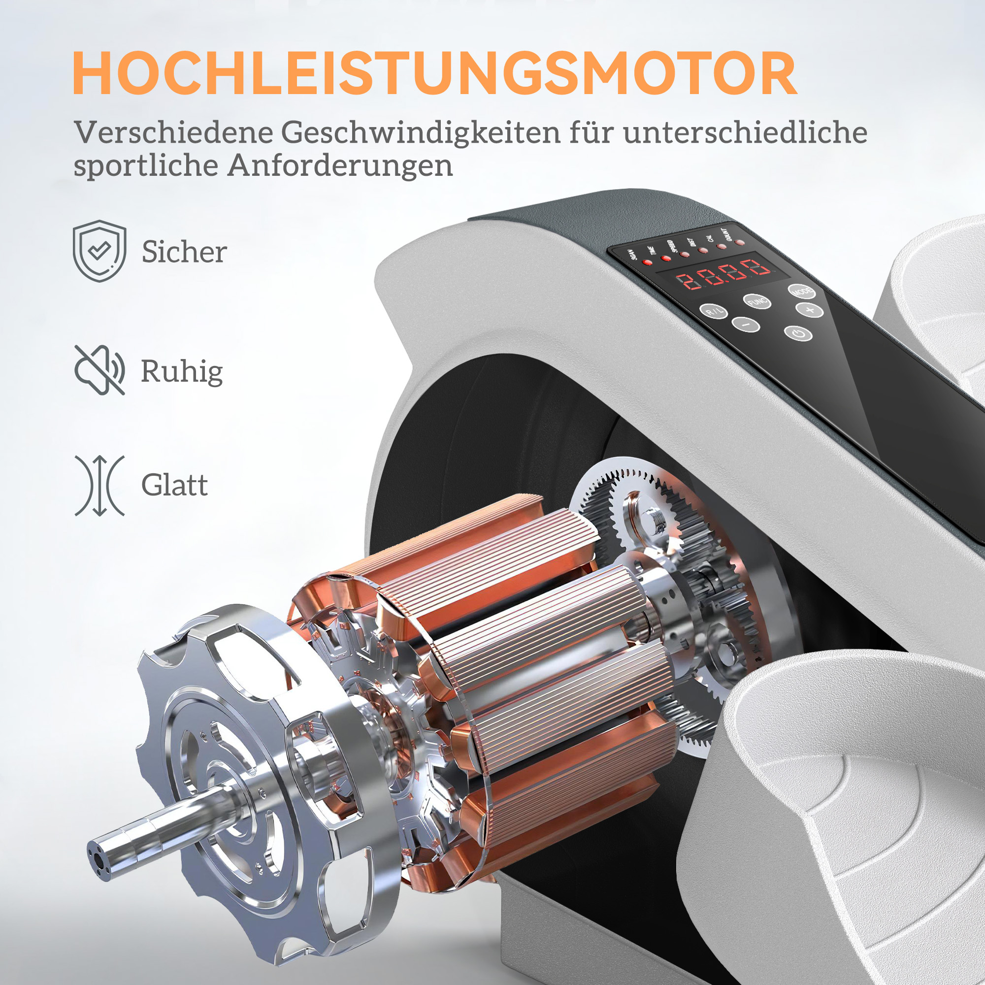 Nahaufnahme des Motors und der Komponenten einer Maschine. Zeigt einen Motor mit Kupferspulen.