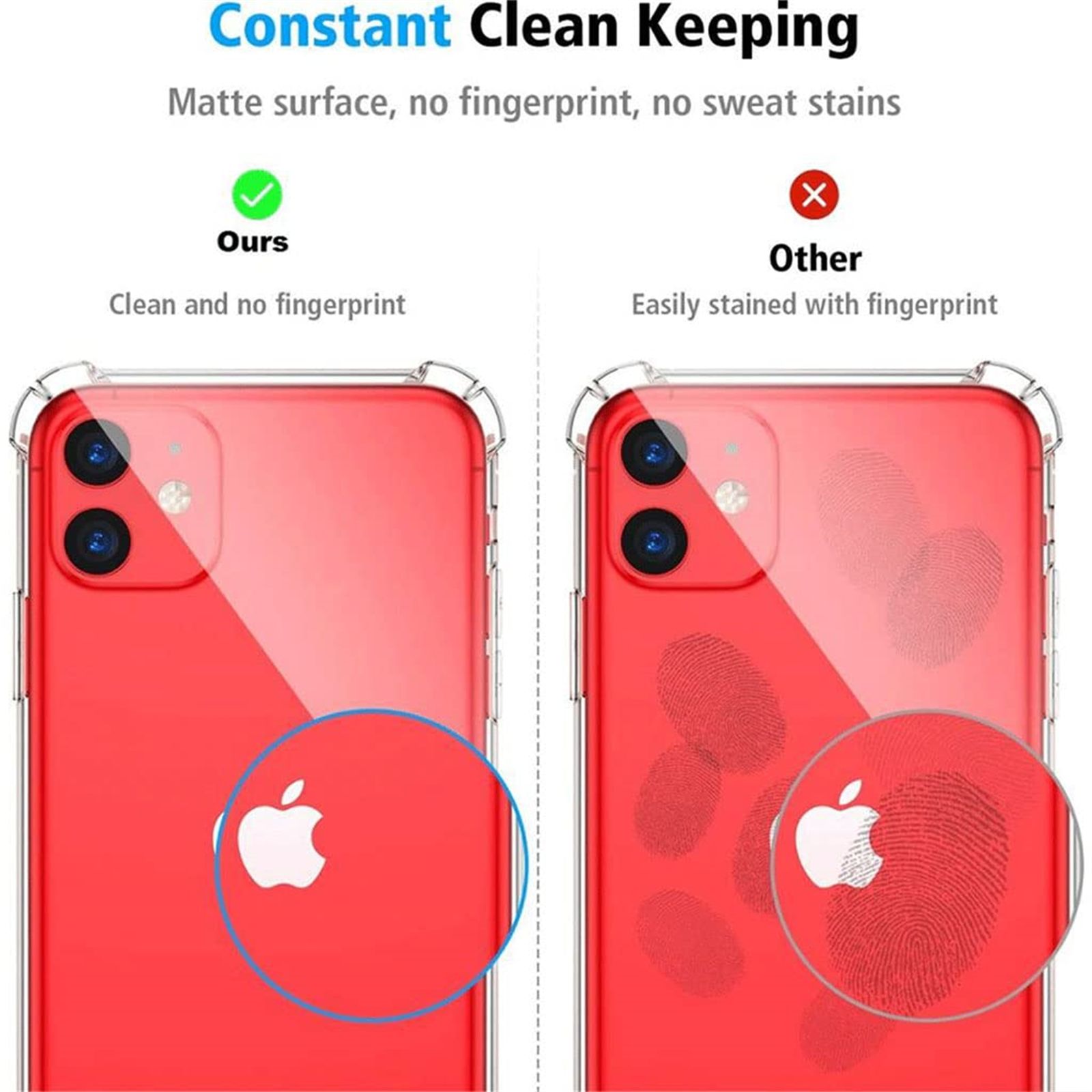 Zwei Telefone in transparenten Hüllen. Eins sauber, das andere mit Fingerabdrücken. Hüllen schützen.