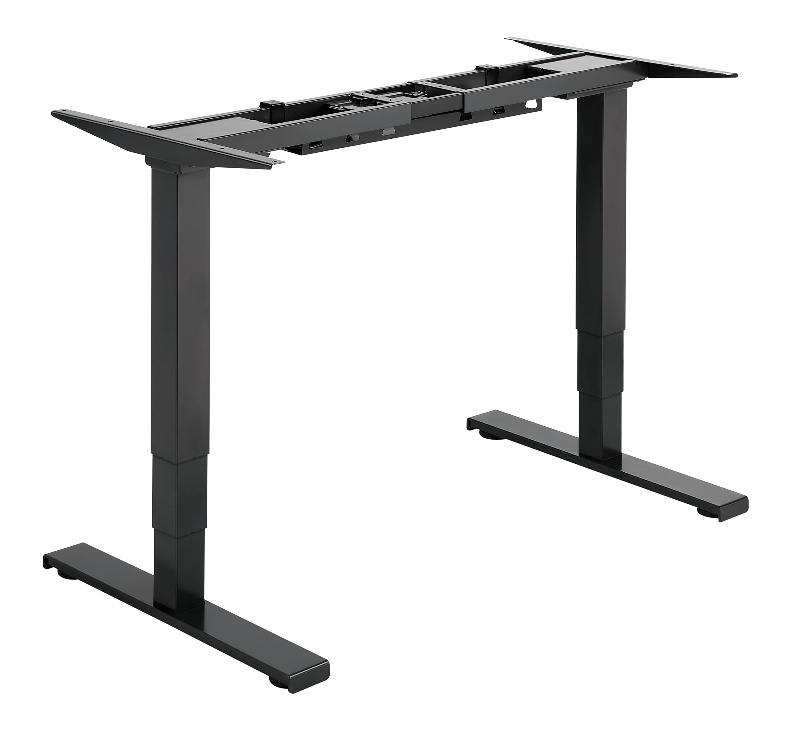 Schwarzes, höhenverstellbares Schreibtischgestell, minimalistisches Design.